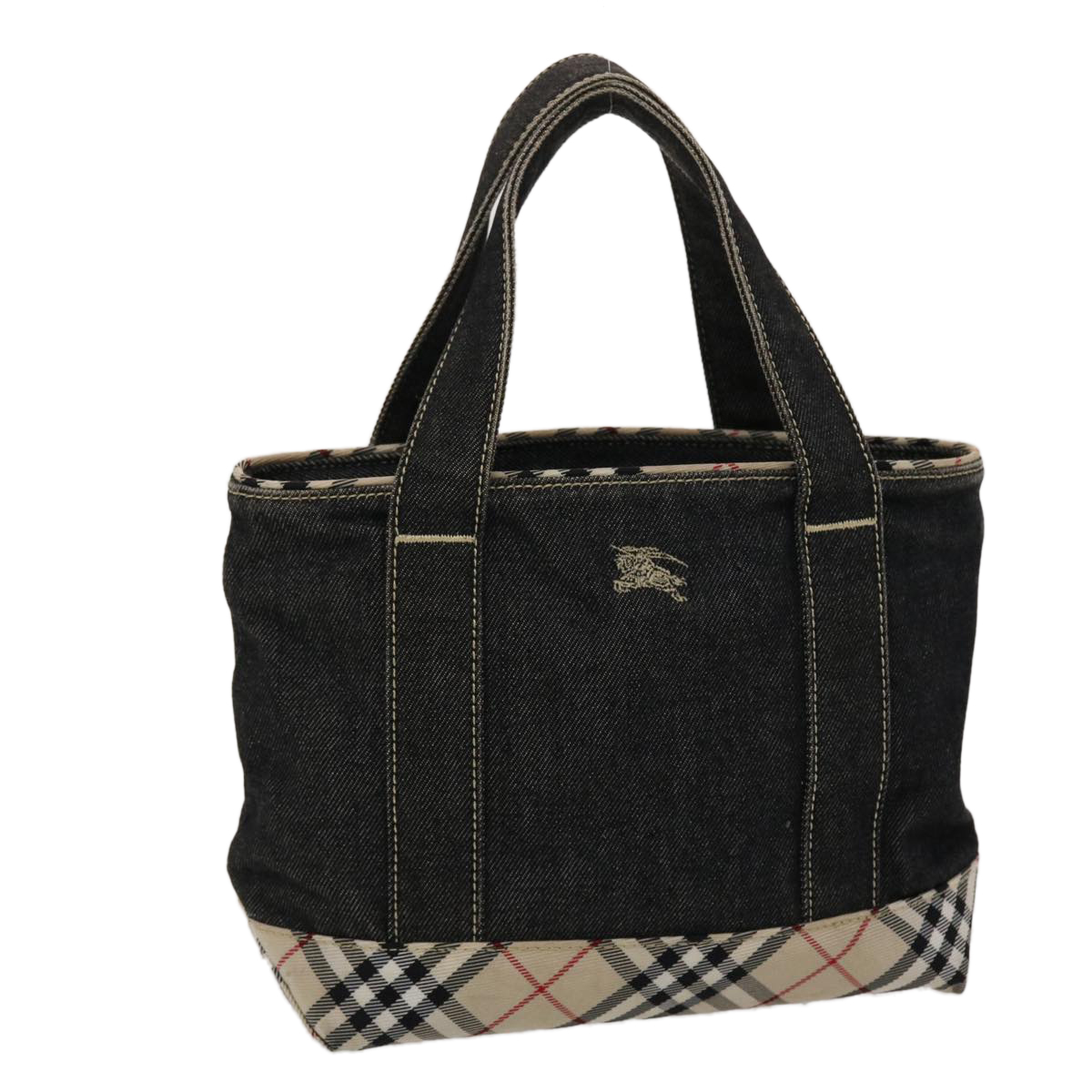 Burberry Nova Check Blue Label Hand Bag Canvas Black Beige Auth Yk7625